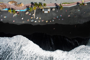 Volcanic beach in Puerto Naos on La Palma, aerial, Canary Islands, Spain Volcanic beach in Puerto Naos on La Palma, aerial, Canary Islands, Spain